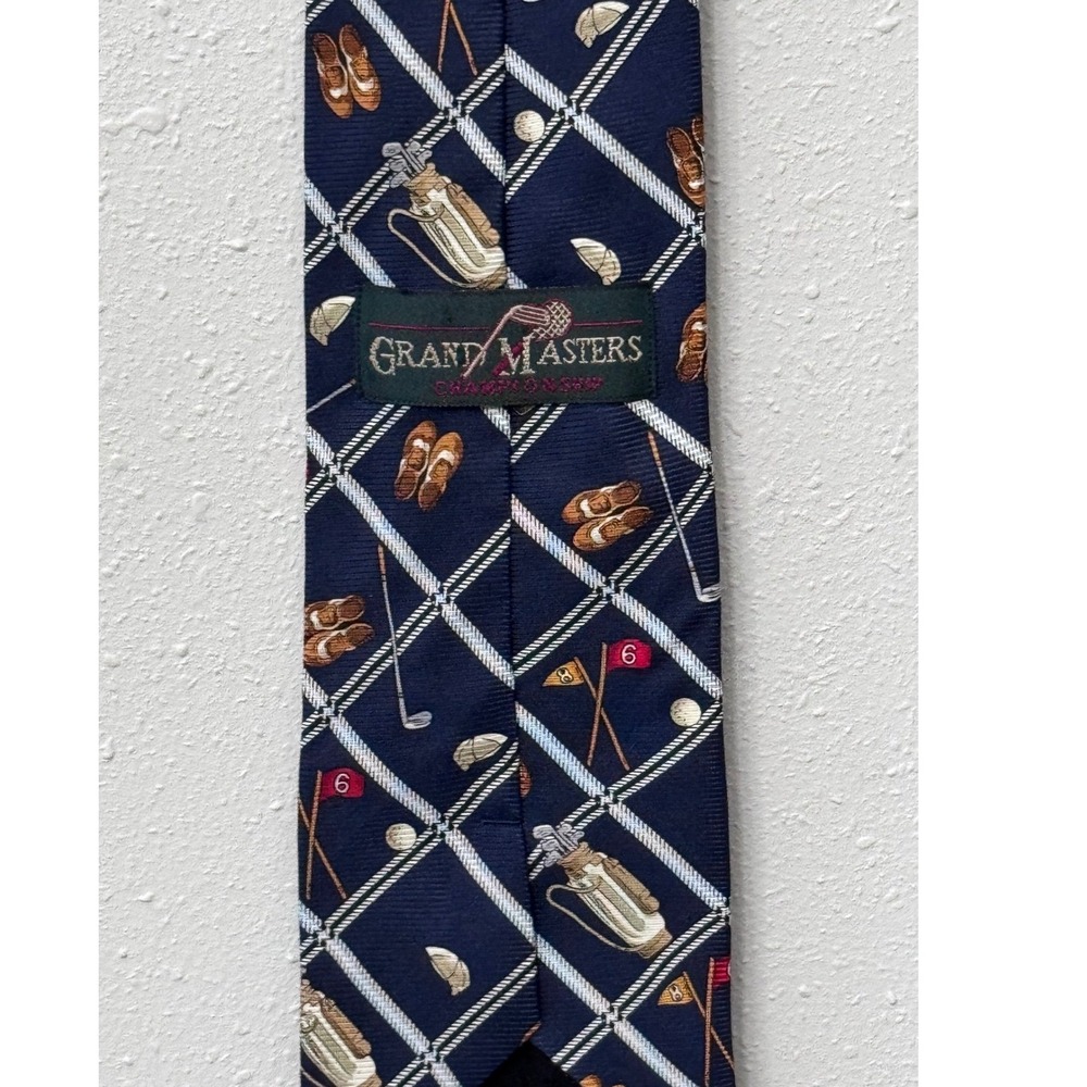 Grand Masters Championship Men's Silk Tie‎ Navy Blue Golf Lattice Novelty Preppy
